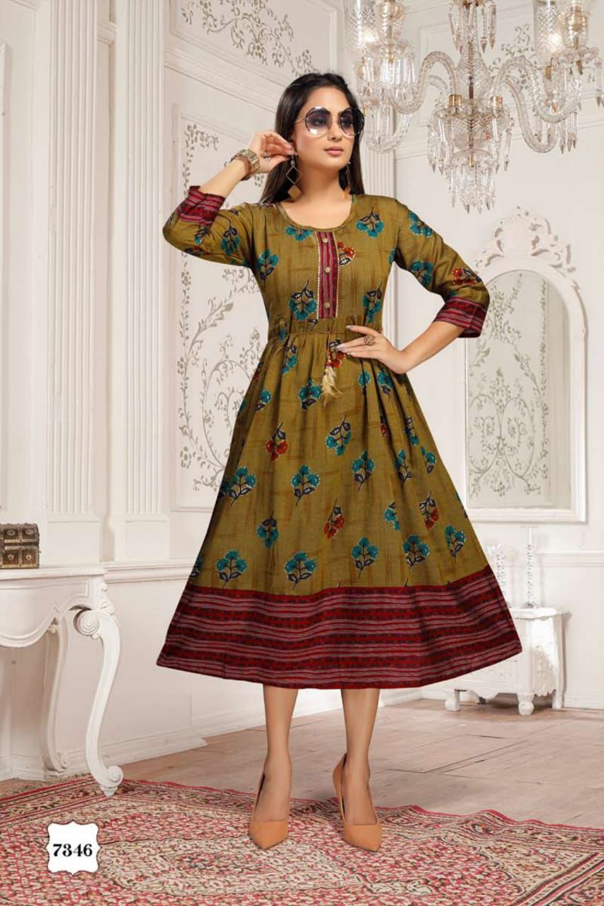 Jhui 7346 LAtest Designer Ethnic Wear Rayon Designer Kurti Collection